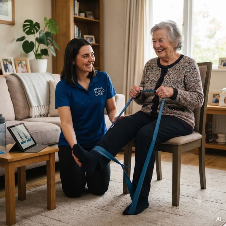 Physiotherapist providing home visit to patient